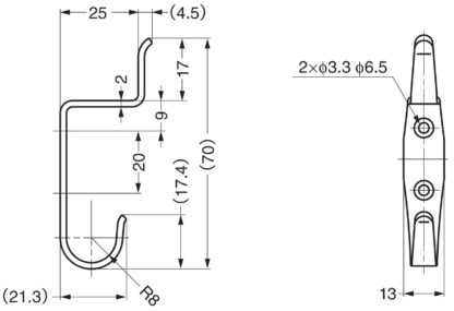Hoogwaardige dubbele haak van V2A roestvrij staal voor wandmontage. Roestvrij stalen haak RI-074 van Sugatsune / LAMP® (Japan) - Afbeelding 3