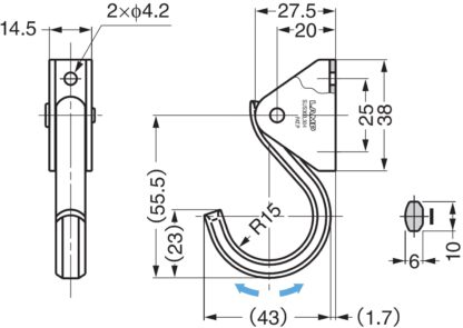 Beweegbare heavy-duty haak, gemaakt van roestvrij staal, afwerking: mat en gepolijst, 55,5 mm (2,2"), XL-JSF40TT. Roestvrijstalen haken voor muur, plafond, badkamer, buiten, zwembad en nog veel meer, door Sugatsune / LAMP® (Japan) - Afbeelding 4