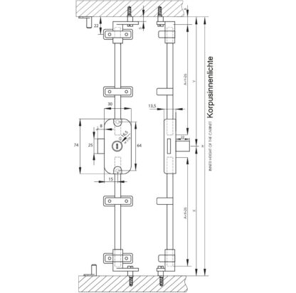 Draaistangslot incl. 2 zwenkstangen 1000 mm, gelijksluitend, rechtsvergrendeld, oppervlak: vernikkeld, 14.05.268+2x14.05.720. Espagnoletslot voor meubels, kledingkast, kledingkast en nog veel meer, set voor een kastdeur, door SISO Denmark - Afbeelding 8
