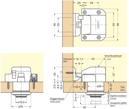 Hoogwaardige drukknoop met handvatfunctie, gemaakt van messing, oppervlak: vernikkeld, gesatineerd mat, afwerking: rond, TLP-WB en TLP-LBM(W). Stevige drukknoop voor caravan, jacht en nog veel meer, van Sugatsune / LAMP® (Japan) - Afbeelding 2