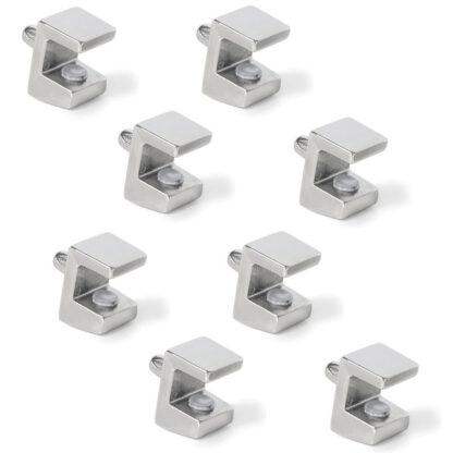 8 stks hoogwaardige glazen plankdragers, oppervlak: vernikkeld, 5 mm (13/64"), 4007907. Glazen plankbeugels voor glazen planken, glazen kastplanken, badkamerkasten en meer, door EMUCA
