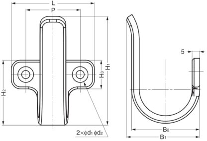 Hoogwaardige grote universele haak van roestvrij staal SUS304, oppervlak: glanzend gepolijst, 85 mm (3,4"), 5H-85M. V2A handdoekhaak voor badkamer, scheepsbouw, camper, buiten, vochtige omgeving en nog veel meer, door Sugatsune / LAMP® (Japan) - Afbeelding 3
