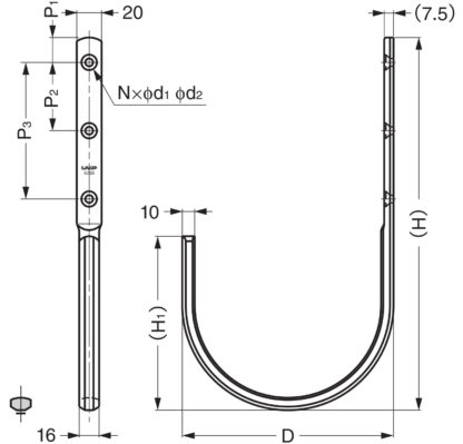 Hoogwaardige grote universele haak, gemaakt van roestvrij staal, oppervlak: mat en gepolijst, 112 mm (4,5"), XL-CUF110TT. Heavy duty V2A haken voor scheepsbouw, outdoor en nog veel meer, van Sugatsune / LAMP® (Japan) - Afbeelding 3