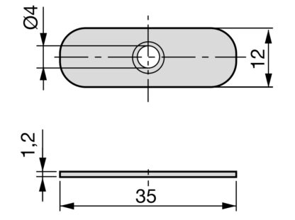 10 stuks lange ovale contraplaat met centraal verzonken gat en twee bevestigingspunten, oppervlak: gegalvaniseerd, 35 mm (1-3/8"), 2030905. tegenhanger voor magnetische sluitingen en nog veel meer, door EMUCA - Afbeelding 2