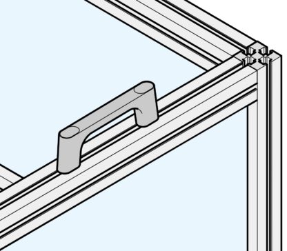 Hoogwaardige massieve zinklegering (ZDC) handgreep, verchroomd, satijn mat met lichtblauwe afdekkappen, 125 mm (5") KMH-100-BU. Machinehandgreep KMH-100-BU voor industriële kast, productie-installatie, machinebouw, door Sugatsune / LAMP® (Japan) - Afbeelding 4
