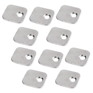 10-delige vierkante contraplaat met excentrische boring, oppervlak: vernikkeld, 20 mm (25/32"), 1050007. tegenhanger met zijdelings verspringende perforatie voor magnetische sluitingen, push-to-open en nog veel meer, door EMUCA
