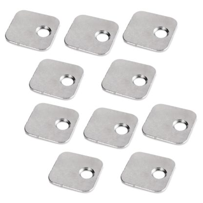 10-delige vierkante contraplaat met excentrische boring, oppervlak: vernikkeld, 20 mm (25/32"), 1050007. tegenhanger met zijdelings verspringende perforatie voor magnetische sluitingen, push-to-open en nog veel meer, door EMUCA