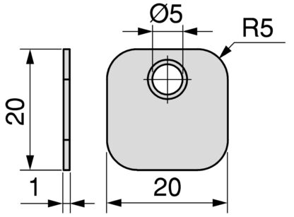 10-delige vierkante contraplaat met excentrische boring, oppervlak: vernikkeld, 20 mm (25/32"), 1050007. tegenhanger met zijdelings verspringende perforatie voor magnetische sluitingen, push-to-open en nog veel meer, door EMUCA - Afbeelding 2