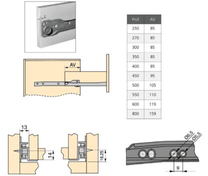 Rolstootgeleiders, gedeeltelijke verlenging, grijs metallic, RAL 9022, gelakt, 300 mm (11,9") E.T30C.30.AL. Rolschuifgeleiders van staal met gedeeltelijke verlenging, voor houten lade, dienbladtrekker, houten lade, keukenmeubilair, kantoormeubilair, huism - Afbeelding 6