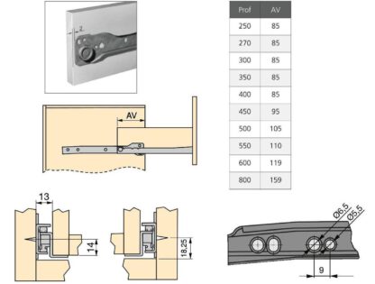 Rolstootgeleiders, gedeeltelijke verlenging, grijs metallic, RAL 9022, gelakt, 600 mm (23,7"). Stalen geleiderails met gedeeltelijke uitbouw, voor houten lade, lade, houten lade, keukenmeubilair, kantoormeubilair, woningmeubilair, door EMUCA - Afbeelding 6