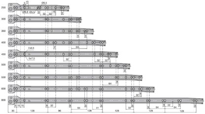 Rolstootgeleiders, gedeeltelijke verlenging, grijs metallic, RAL 9022, gelakt, 600 mm (23,7"). Stalen geleiderails met gedeeltelijke uitbouw, voor houten lade, lade, houten lade, keukenmeubilair, kantoormeubilair, woningmeubilair, door EMUCA - Afbeelding 5