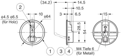 Hoogwaardige ronde inklapbare haak met veer voor inbouw, oppervlak: verchroomd, 64 mm (2,6"), NF-R64-CR. Ronde vouwhaak met automatische sluiting, voor tinyhouse, camper, caravan, jacht, trein, vliegtuig, bus en nog veel meer, van Sugatsune / LAMP® (Japan - Afbeelding 3
