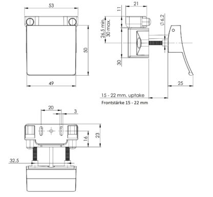 Robuuste kliksluiting met hefhandgreep, gemaakt van zamak, oppervlak: RVS look, design: vierkant, 14.03.077-0. Hefhendel met zelfsluitend slot en soft-close voor caravans, jachten en nog veel meer, van SISO Denemarken - Afbeelding 2