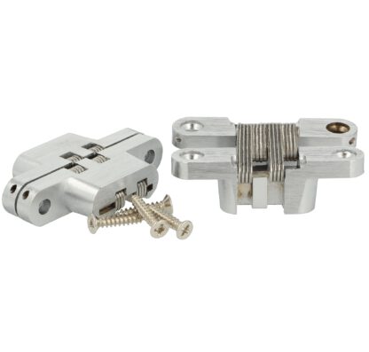 2 stuks hoogwaardige onzichtbare kruisscharnieren 60 x 13mm gemaakt van Zamak, inox look, incl. Schroeven. Verdektliggende meubelscharnier van UMAXO®, 180° inklapbaar. Verborgen meubelscharnier (vici scharnier) voor inbouw - Afbeelding 4
