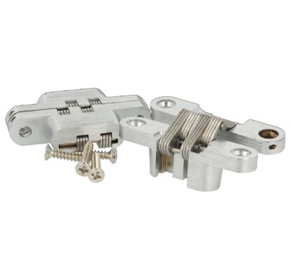 2 stuks hoogwaardige onzichtbare kruisscharnieren 60 x 13mm gemaakt van Zamak, inox look, incl. Schroeven. Verdektliggende meubelscharnier van UMAXO®, 180° inklapbaar. Verborgen meubelscharnier (vici scharnier) voor inbouw - Afbeelding 5