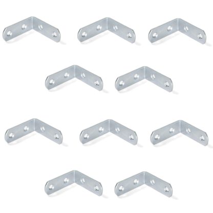 10 stevige hoekconnectoren met vier stevige stalen aansluitgaten, oppervlak: gegalvaniseerd, 42 mm (1,7") 8219805. Montagebeugel E.FB.42 voor plank, boekenkast, tafel, kast en nog veel meer, door EMUCA