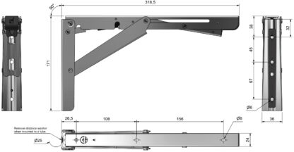 Hoogwaardige heavy-duty klaptafelsteun met soft-close schok EB-317-DA gemaakt van roestvrij staal. Vouwbeugel tot 200 kg laadvermogen. Flapsteun van ROCA / Sugatsune - Afbeelding 3